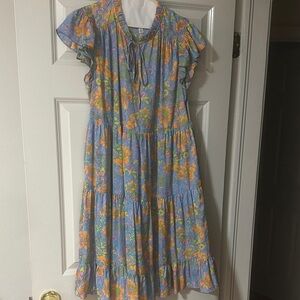 Current Air Floral Ruffle Sleeve Dress